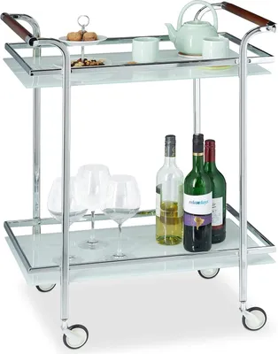 Produktbild von Servierwagen Milchglas - 2 Etagen - auf Rollen - 85 x 66 x 43 cm - Silber