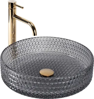 Produktbild von rea Waschbecken Cristal Grey Ø39cm, silberner Ring, Aufsatzwaschbecken
