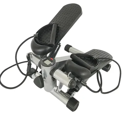 Zdjęcie produktu dla Mini stepper – urządzenie treningowe – z taśmami oporowymi – trening cardio i mięśni nóg – czarny/szary