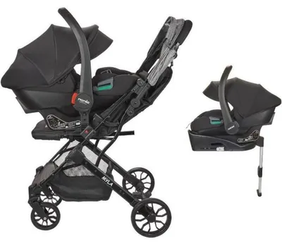 Produktbild von NANIA MYLA 2-in-1 Travel System Schwarz mit Rimini i-Size-Kindersitz & drehbarer ISOFIX-Basis, ab Geburt bis 22 kg