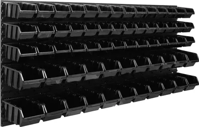 Produktbild von Lagersystem Werkstattregal | 172 x 78 cm | 64 stck. Box | Wandregal mit Stapelboxen - Wandplatten Extra Starke Schüttenregal Warkzeuglochwand Lagerregal Garage Regal
