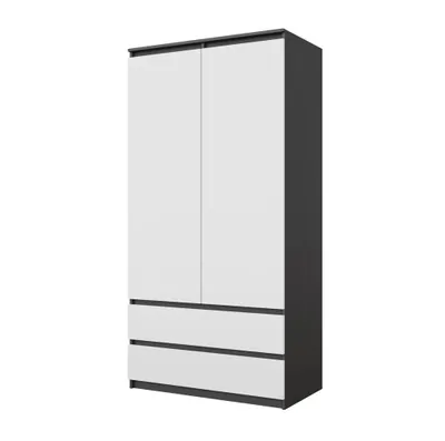 Immagine prodotto di JOELLE - Armadio a 2 ante e 2 cassetti - Antracite / Bianco opaco - H180 cm L90 cm P50 cm