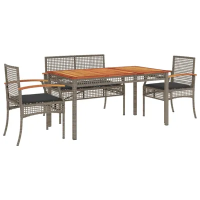 Produktbild von 5-tlg. Garten-Essgruppe mit Kissen Grau Poly Rattan