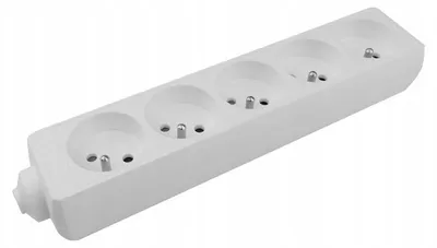 Obrázok produktu pre Zásuvková lišta s 5 zásuvkami, biela, so zemniacim uzemnením, 3000 W, 13 A, prenosná zásuvka