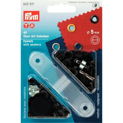 Produktbild von Prym 542371, Nieten-Druckknopf-Verschluss, Messing, Schwarz, 5 mm, 40 Stück(e)