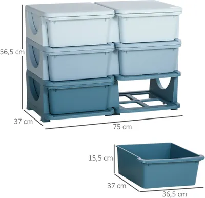 Productafbeelding van HOMCOM Opbergkast met lades voor kinderen, met 6 niveaus, kindermeubilair