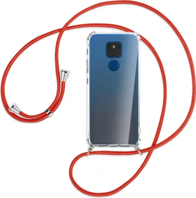 Produktbild von Handykette Backcover-Schutzhülle mit Band (Metall silberfarben) für Motorola Moto E7 Plus - rot