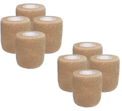 Image de 8 rouleaux de pansement adhésif auto-adhésif, 5 cm x 4,5 m, non tissé, couleur chair, pour humains et animaux
