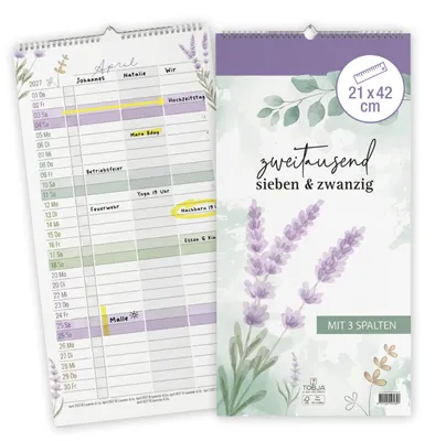 Produktbild von Paarkalender 2027 Lavendel 21x42 cm 3 Spalten Sticker-Spalte Paarplaner ProvenceFamilienplaner