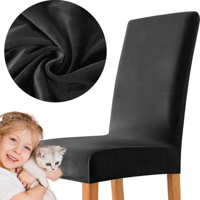 Produktbild von Elastischer Velvet-Stuhlbezug in Schwarz für verschiedene Stühle
