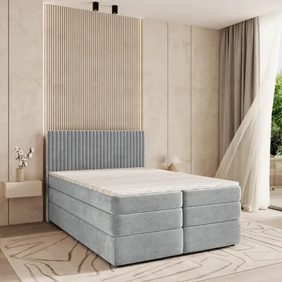 Produktbild von Masseno Boxspringbett FELBIO 180x200 cm Komplett-Set mit Bonell Matratze und Topper, Polsterbett mit Bettkästen -Hellgrau, PAROS 05