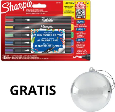 Produktbild von Sharpie 2201069, 5 Stück(e), Blau, Grün, Rot, Violett, Gelb, Rundspitze, Schwarz, Sichtverpackung