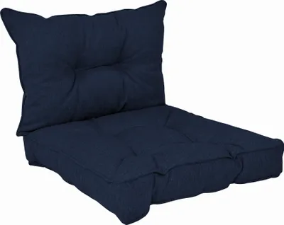 A dark blue chair cushion set.