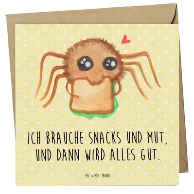 Produktbild von Mr. & Mrs. Panda Glückwunschkarte Spinne Agathe Sandwich - Gelb Pastell - Geschenk, faltkarte, Glück, Mut, Hunger, Alles Wird gut, Hungrig, anlasskarte, doppelkarte