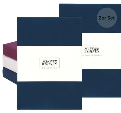 Image de Collection SCHÖNER WOHNEN : draps-housses pour enfants BASIC Bleu 60 x 120 cm - Lot de 2