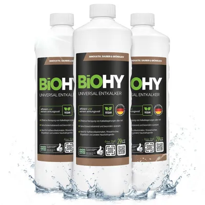 Produktbild von BiOHY Universal Entkalker + Dosierer, Entkalker flüssig, Kalkentferner, 3 x 1 l