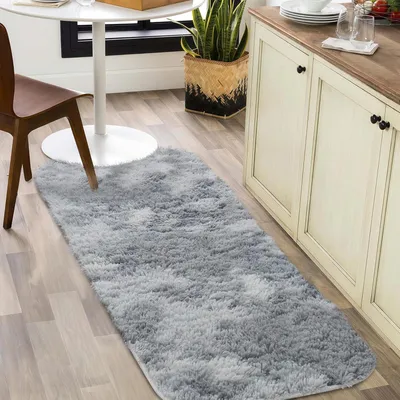 Productafbeelding van Tapijt voor de woonkamer, shaggy, hoogpolig, langpolig, batikprint, grijs, 40 x 120 cm
