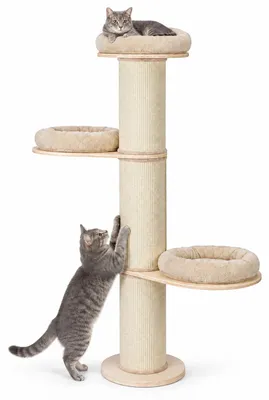 Produktbild von Relaxdays Kratzbaum, 3 Liegeflächen, mit Kissen, H x D: 187 x 46 cm, Sisalstämme, Kippschutz, Katzenturm, beige/natur, KI-generiertes Bild