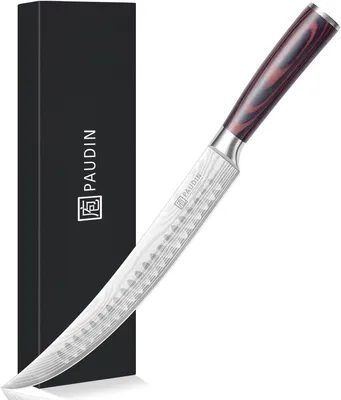 Zdjęcie produktu dla PAUDIN N24 Nóż rzeźniczy 25 cm – turecki scymitar – wzór damasceński – w zestawie osłona ostrza