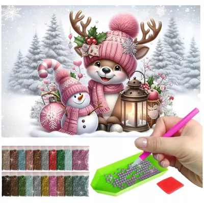 Produktbild von ARTULIO - Diamond Painting Set - Winterliches Rentier mit Schneemann - 60 × 40 cm - Groß XXL - Crystal Art, Home Wand Deko