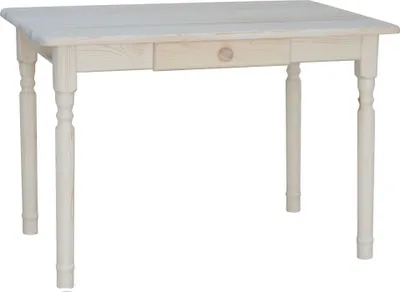 A light wood table with a single drawer is shown against a white background.