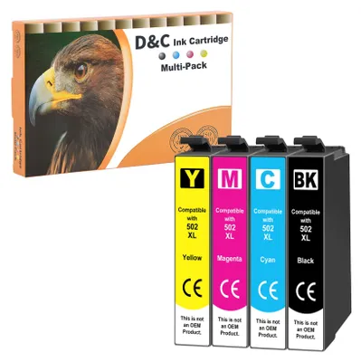 Produktbild von D&C 4x Druckerpatronen Kompatibel für Epson 502 XL für Epson Expression Home XP-5100 Series XP-5105 XP-5115 WorkForce WF-2800 Series WF-2860 D WF-2860 DWF WF-2865 DWF 1xSchwarz 1xCyan 1xMagenta 1xGelb