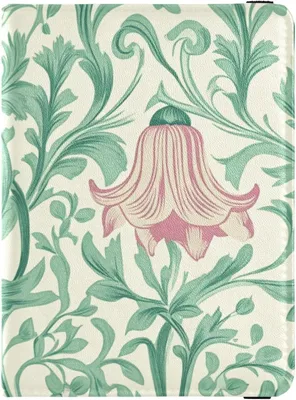 Produktbild von Hülle für Impfpass und Impfkarten im Retro-Stil aus Leder mit rosa Glockenblumen- und grünen Blättermotiv, als Kombination für Reisen, Reisepasshülle und Brieftasche für Herren, wasserdicht