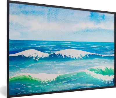 Produktbild von MuchoWow® MuchoWow® Gerahmtes Poster Aquarell - Golf - Meer 60x40 cm - Poster mit zchwarzem Bilderrahmen - Printing - Wanddeko Schlafzimmer