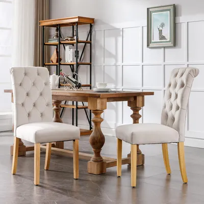 Obrázek produktu pro Sametové jídelní židle, sada 4 kusů, s dubovými nohami, s knoflíkem, chromované úchytky. Vhodné jako křeslo do ložnice, kuchyně, obývacího pokoje, jako relaxační křeslo. Barva: béžová