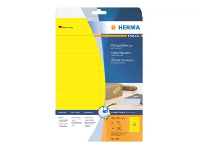 Produktbild von Etiketten A4 gelb 105x42,3 mm Papier matt 280 St.