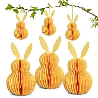 Image de Décorations de Pâques Œufs de Pâques à suspendre jaunes Set de 6 pendentifs décoratifs