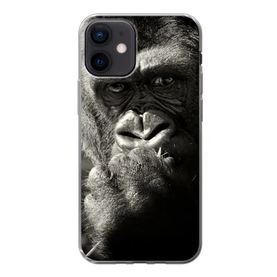 Produktbild von MuchoWow® Handyhülle Schutzhülle Hülle für iPhone 12 Gorilla auf schwarzem Hintergrund in Schwarz und Weiß Silikon Softcase Handy Hülle - Schutzhülle