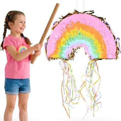 Produktbild von Bunte Regenbogen-Piñata zum Geburtstag, für Kinder, 30 x 8 cm