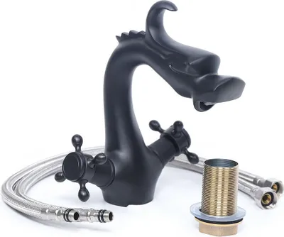 Obrázek produktu pro Retro kohoutek Antique Oil Finish Koupelna Dragon Koupelnová baterie Vintage Dřez 2 rukojeti Teplá studená voda Směšovací dřezová baterie (černá)