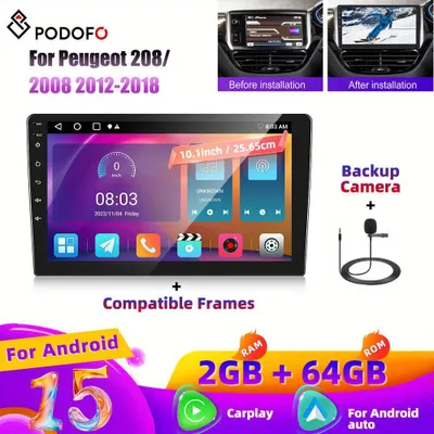 Imagen del producto de Radio para coche Android - Reproductor multimedia - Sistema de navegación - Radio con pantalla táctil - Compatible con Carplay y Android Auto