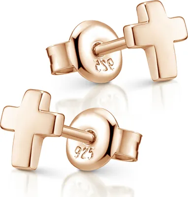 Kleine Kreuz-Ohrstecker aus Roségold vergoldetem 925er Sterlingsilber – ein stilvolles Glaubenssymbol mit schlichter Eleganz für jeden Anlass.