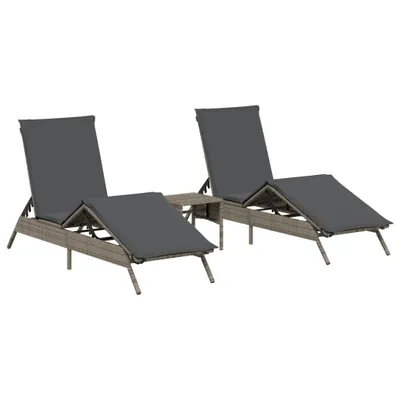 Image de Chaises longues lot de 2 avec table gris résine tressée