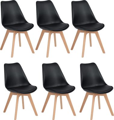 IPOTIUS 6er Set Esszimmerstühle mit Massivholz Buche Bein, Skandinavisch Design Gepolsterter Küchenstühle Stuhl Holz, Schwarz, Esszimmer, Stuhl Küche, Loungesessel, Polstersessel, Schalenstuhl