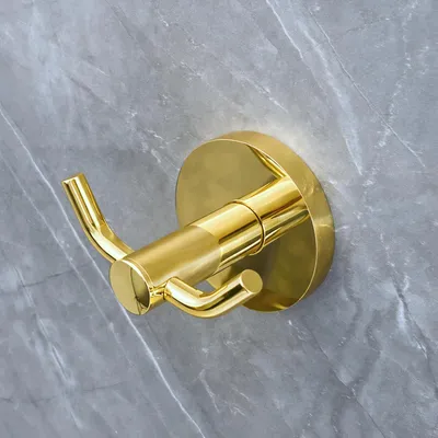 Produktbild von ESVAN doppelter Handtuchhaken aus glänzend goldfarbenem Edelstahl zur Wandmontage für Badezimmer, Handtücher und Bademäntel