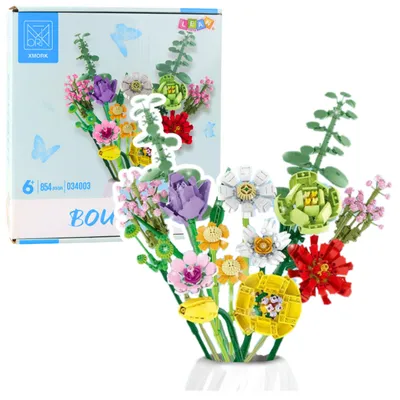 Produktbild von Dekorativer Blumenstrauß aus bunten Bausteinen, 854 Teile.