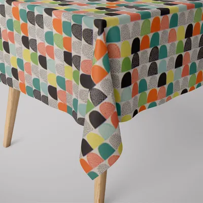 Produktbild von SCHÖNER LEBEN. Tischdecke wollweiß mit abstrakten Hügeln bunt Größe 130x260cm