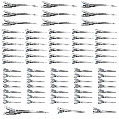 Produktbild von Silberne Haarspangen für Damen, Friseure: 75 Stück Metallhaarspangen, silberfarben, Metall-Entenschnabelhaarspangen, Haarspangen für Bastelprojekte, Haarspangen für Mädchen (klein, mittel, groß)