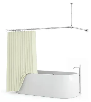 Produktbild von L-förmige Duschvorhangstange 85 x 175 cm ohne Bohren - Duschstange für Duschvorhang - Duschvorhangschiene für Badewanne und Dusche - 304 rostfreier Edelstahl - Inkl. 12 Ringe