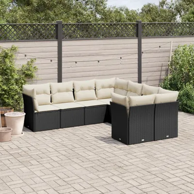 Produktbild von Design 8-tlg. Garten-Sofagarnitur mit Kissen Schwarz Poly Rattan, Gartenmöbel-Sets 2024 Neu