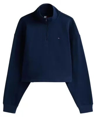 Image de Tommy Jeans - Sweat-shirt court pour femme, avec fermeture éclair courte, polaire, coupe carrée GT17769 (40 DE) (bleu marine foncé)
