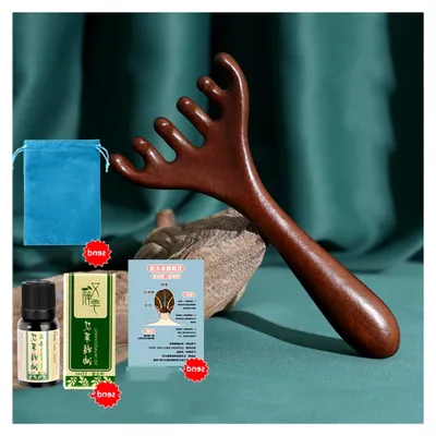 Produktbild von Kopfhautmassage Kamm aus Holz, Sechszahn-Massagewerkzeug für entspannende Kopfhautpflege