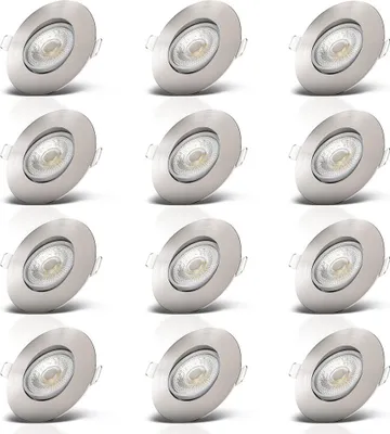 Produktbild von Einbaustrahler 68mm 12er Set - 230V, 4,9W, 480lm, LED, warmweiß, matt-nickel