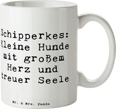 Produktbild von Mr. & Mrs. Panda Kaffeebecher Spruch Schipperkes Herz - Weiß - Geschenk, Tasse, Hunderassen, keramik, Charakter, Becher, Kaffeetasse, Hunderasse, intelligenter Hund