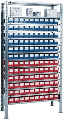 Produktbild von Steckregal H2000xB1000xT400mm Grundregal 12 Stahlbden 60 x 3 blau, 60 x 3 rot