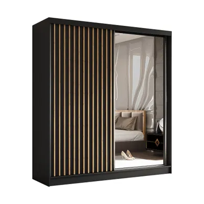 Produktbild von AX LIVING Cabinio Schwebetürenschrank Schwarz Artisan mit Spiegel 200